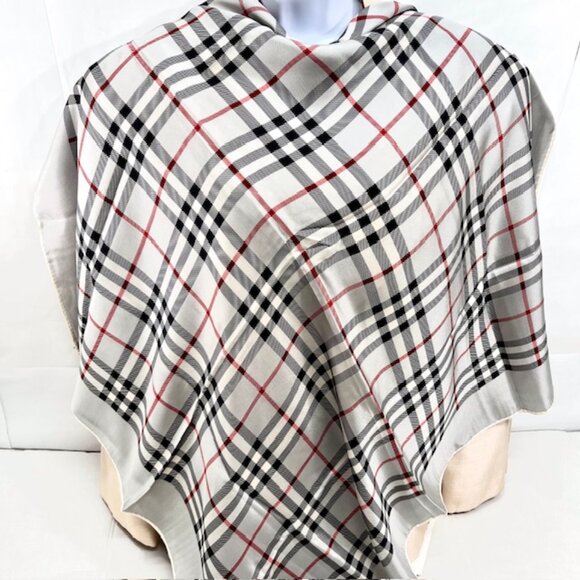 Burberrys 100% Silk Scarf 34" Nova Check Plaid Equestrian Knight Gray Black (61) - Picture 8 of 14